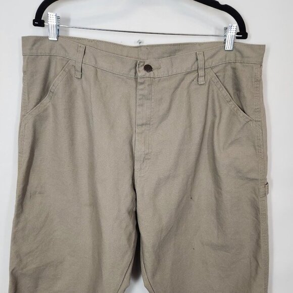 Wrangler Rustler Men's Canvas Carpenter Straight Leg Jeans in Khaki - Size 34x32 - Picture 2 of 7